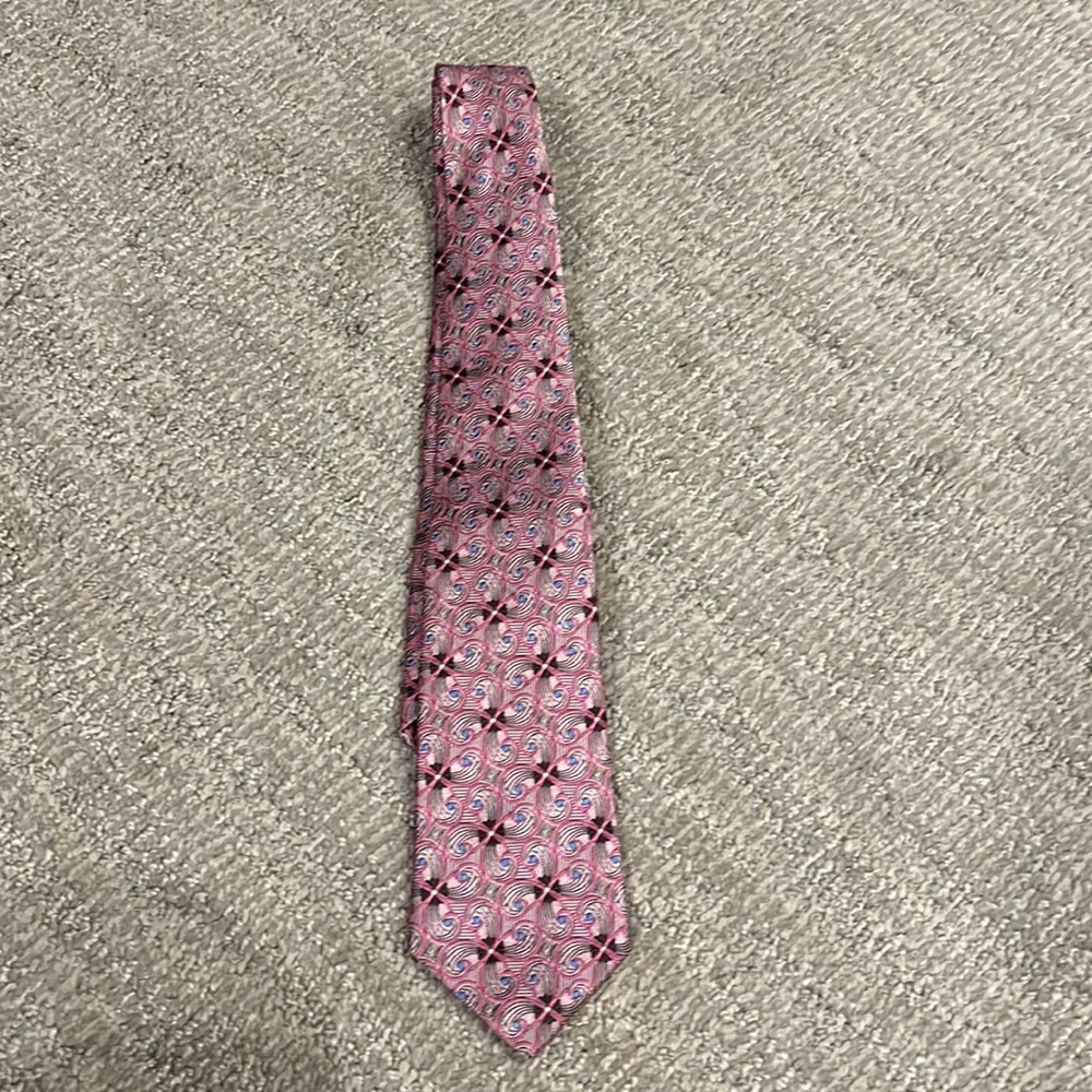 Hickey Freeman boys tie. Excellent condition. Pink with blue and brown.